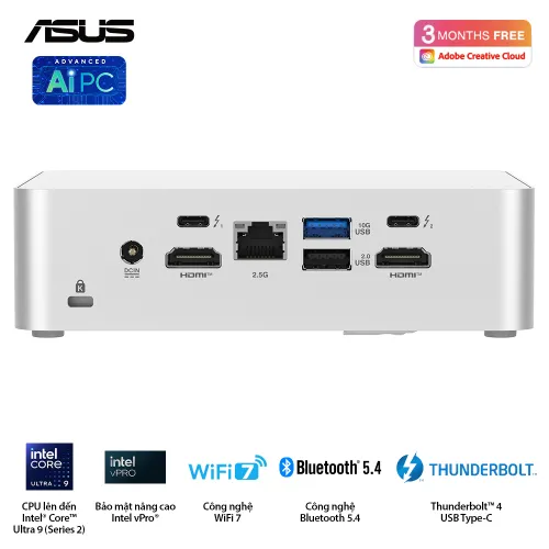 Máy tính Mini PC ASUS NUC 15 PRO+ NUC15CRS| Ultra 5 225H | 2xDDR5 | INTEL ARC GPU | 2xNVMe | 2xHDMI | 2xTHUNDERBOLT | WIFI7 BE201 | RJ45 | nOS | RNUC15CRSU500000I